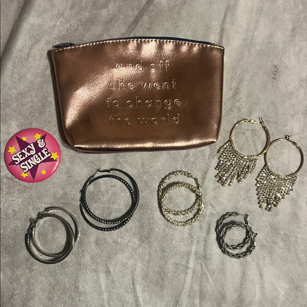 Rose Gold Pouch with Assorted Hoop Earrings
